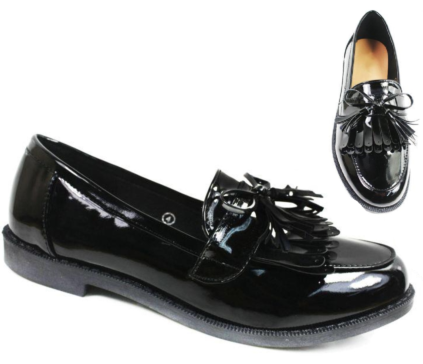WOMENS LADIES FLAT CREEPER CHUNKY SOLE SCHOOL WORK DOLLY LOAFERS BOW